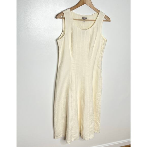 J. Jill Womens Linen Midi Dress Small Ivory Butter Yellow Summer Minimalist - Picture 2 of 13